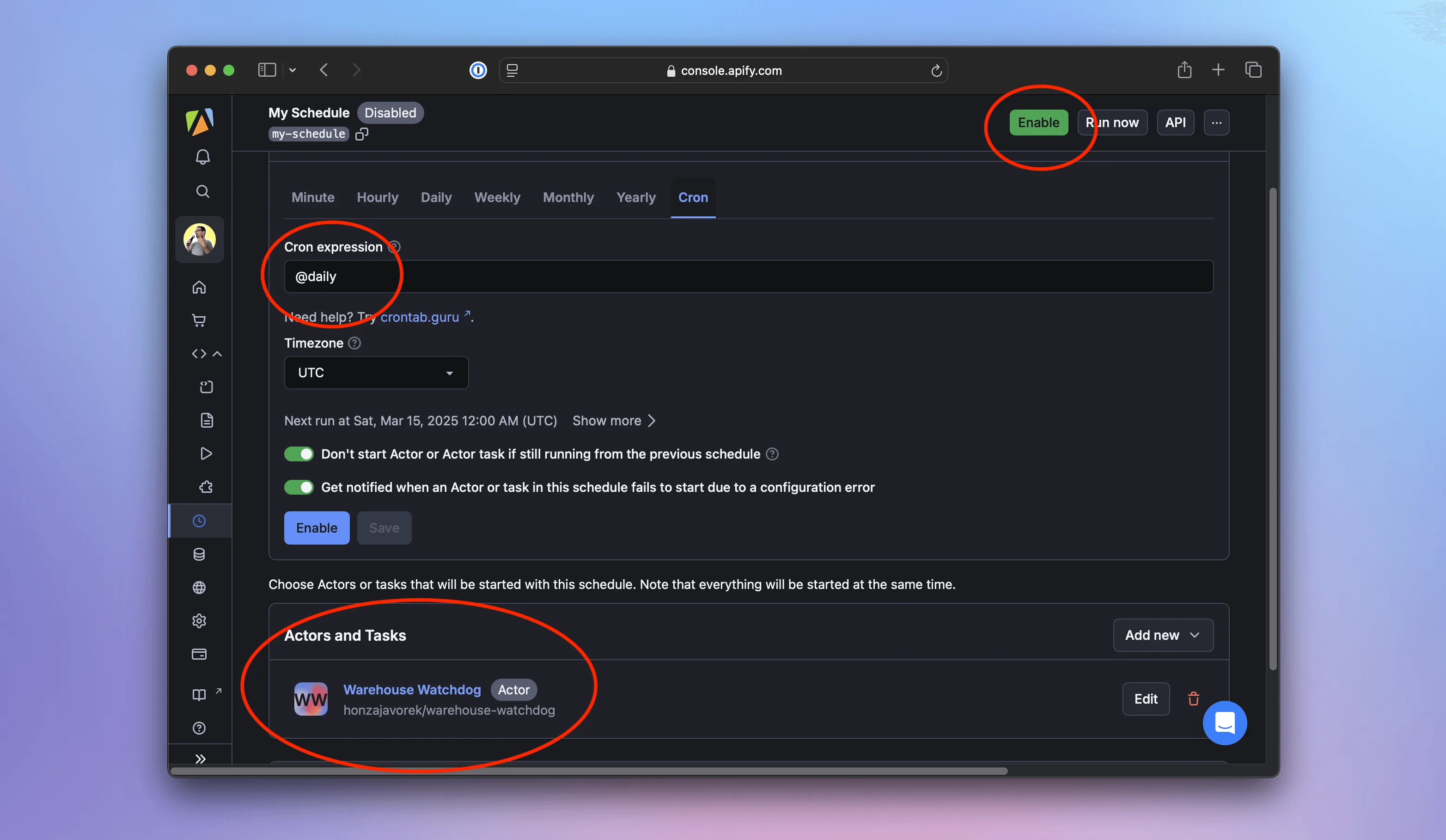 Schedule detail page